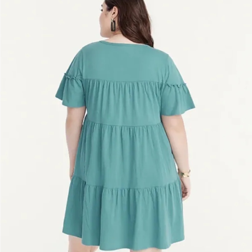 NWT J. Crew Broken-in jersey tiered ruffle mini dress in teal - Picture 4 of 8